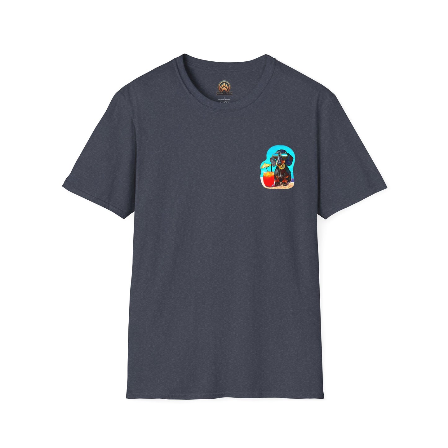 Bitcoin Dachshund Chillin Poolside T-Shirt - Pocket & Large Back Print