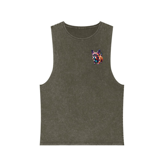 Polygon French Bulldog Stonewash Tank - Pocket & Large Back Print