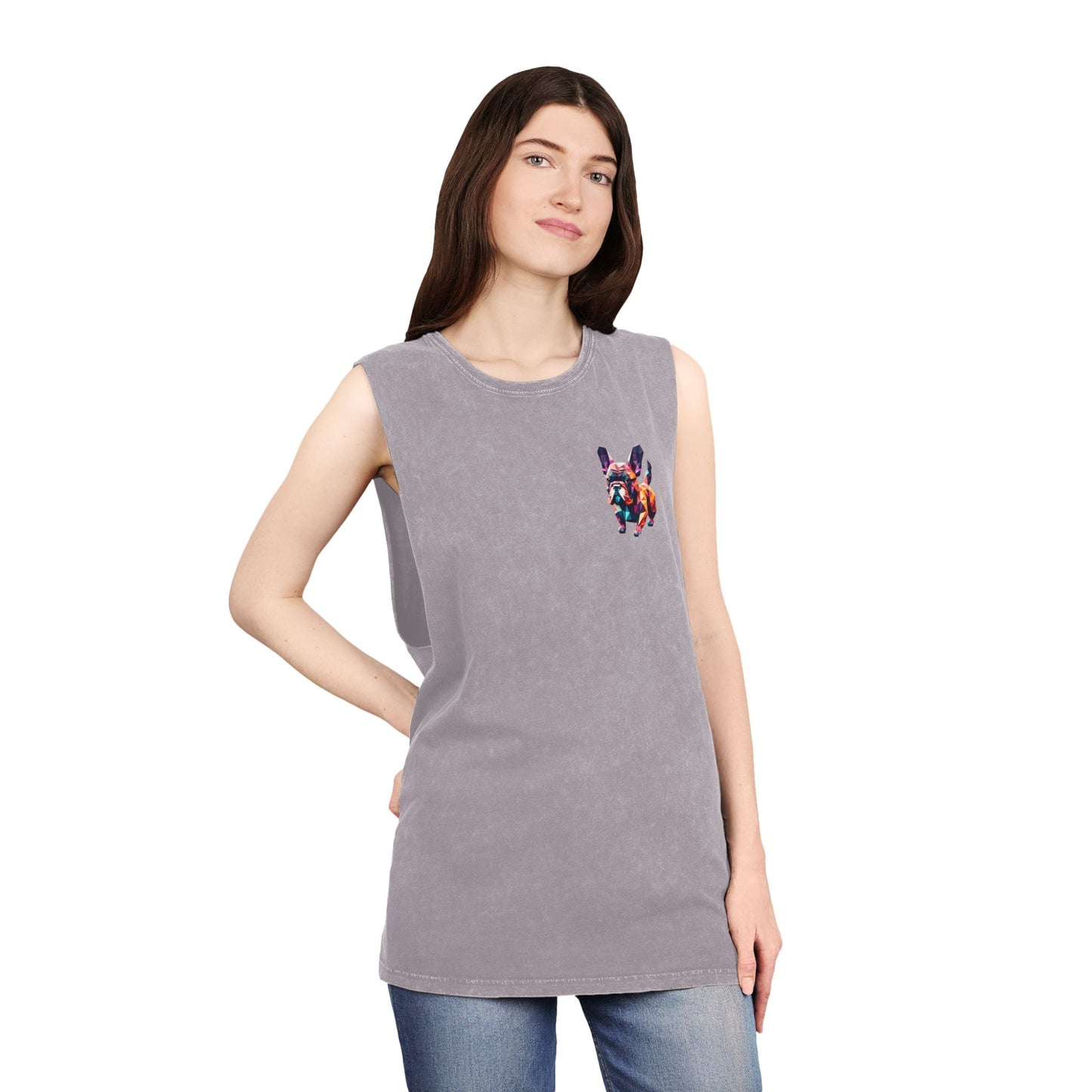 Polygon French Bulldog Stonewash Tank - Pocket & Large Back Print