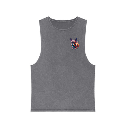 Polygon French Bulldog Stonewash Tank - Pocket & Large Back Print