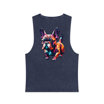 Polygon French Bulldog Stonewash Tank - Pocket & Large Back Print