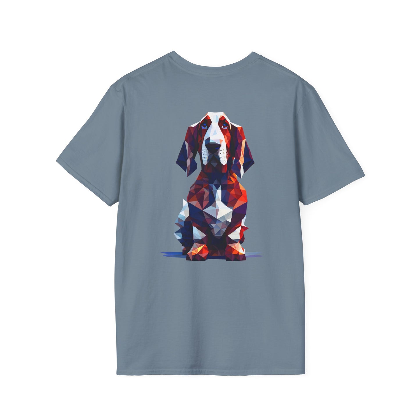 Polygon Style Pop Art Basset Hound T-Shirt - Pocket & Large Back Print