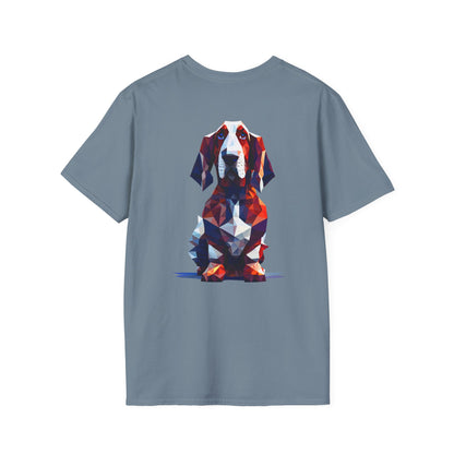 Polygon Style Pop Art Basset Hound T-Shirt - Pocket & Large Back Print