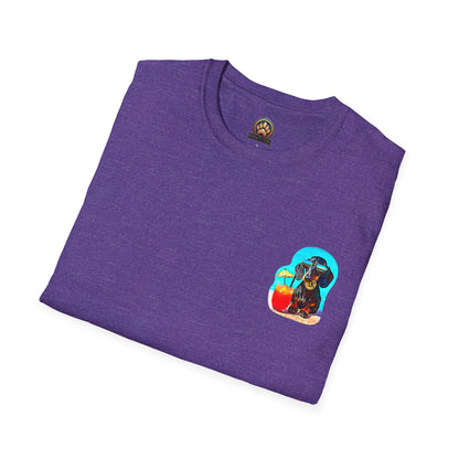 Bitcoin Dachshund Chillin Poolside T-Shirt - Pocket & Large Back Print