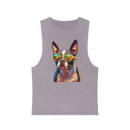 Shady Boston Terrier Stonewash Tank - Large Front Print