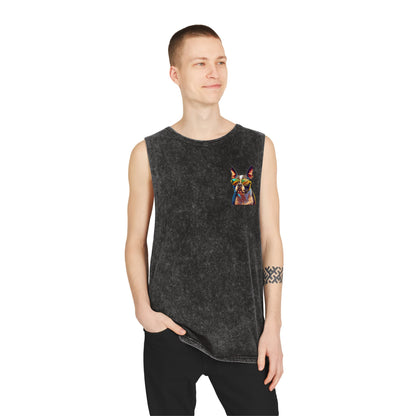 Shady Boston Terrier with sunglasses vibing Tank-Top - Pocket & Large Back Print