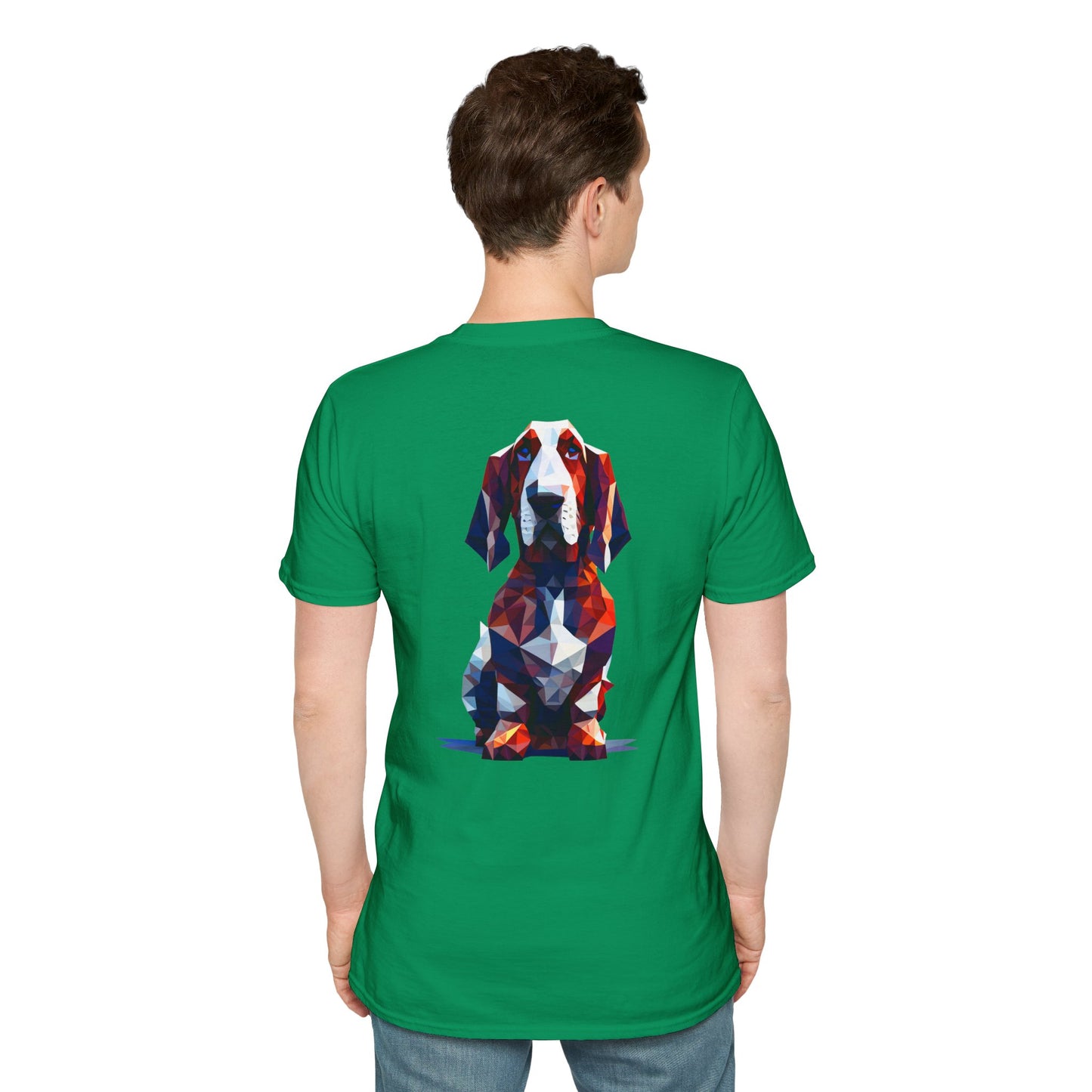 Polygon Style Pop Art Basset Hound T-Shirt - Pocket & Large Back Print