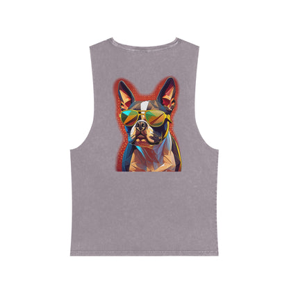 Shady Boston Terrier Stonewash Tank - Pocket & Large Back Print