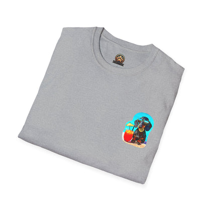 Bitcoin Dachshund Chillin Poolside T-Shirt - Pocket & Large Back Print
