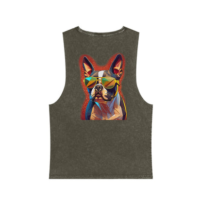 Shady Boston Terrier Stonewash Tank - Pocket & Large Back Print
