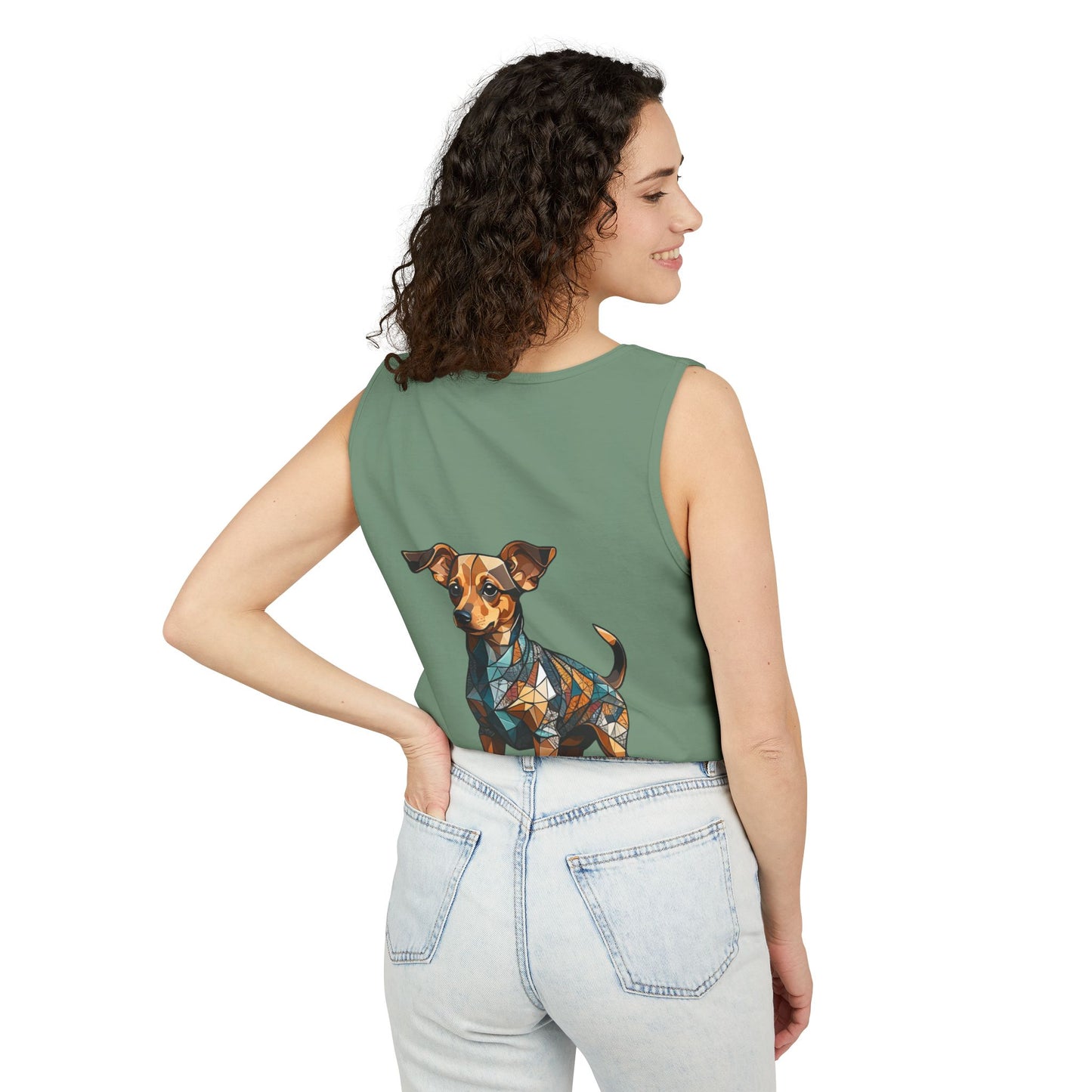 Polygon Style Pop Art Chiweenie Dog Dyed Tank Top - Pocket & Large Back Print