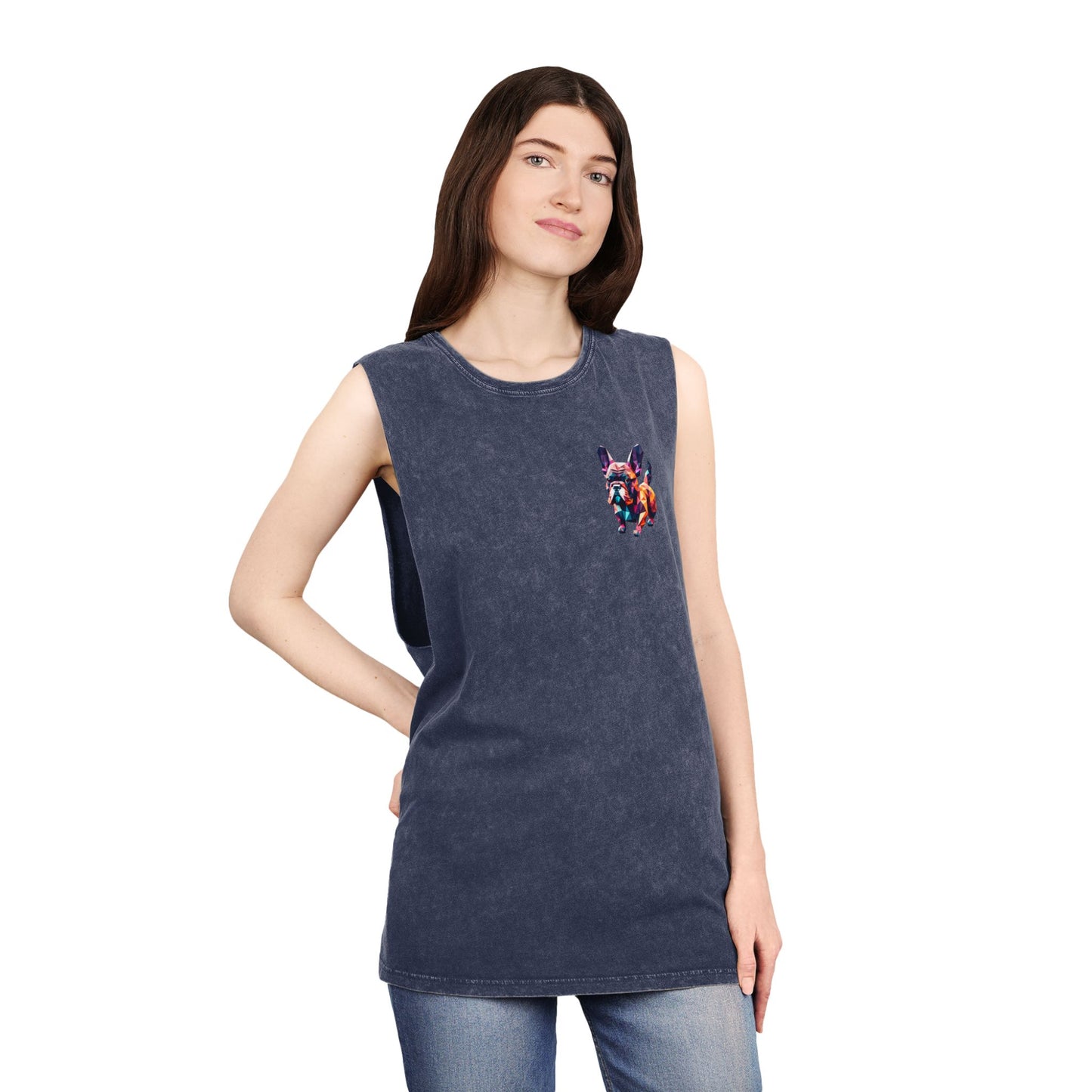 Polygon French Bulldog Stonewash Tank - Pocket & Large Back Print