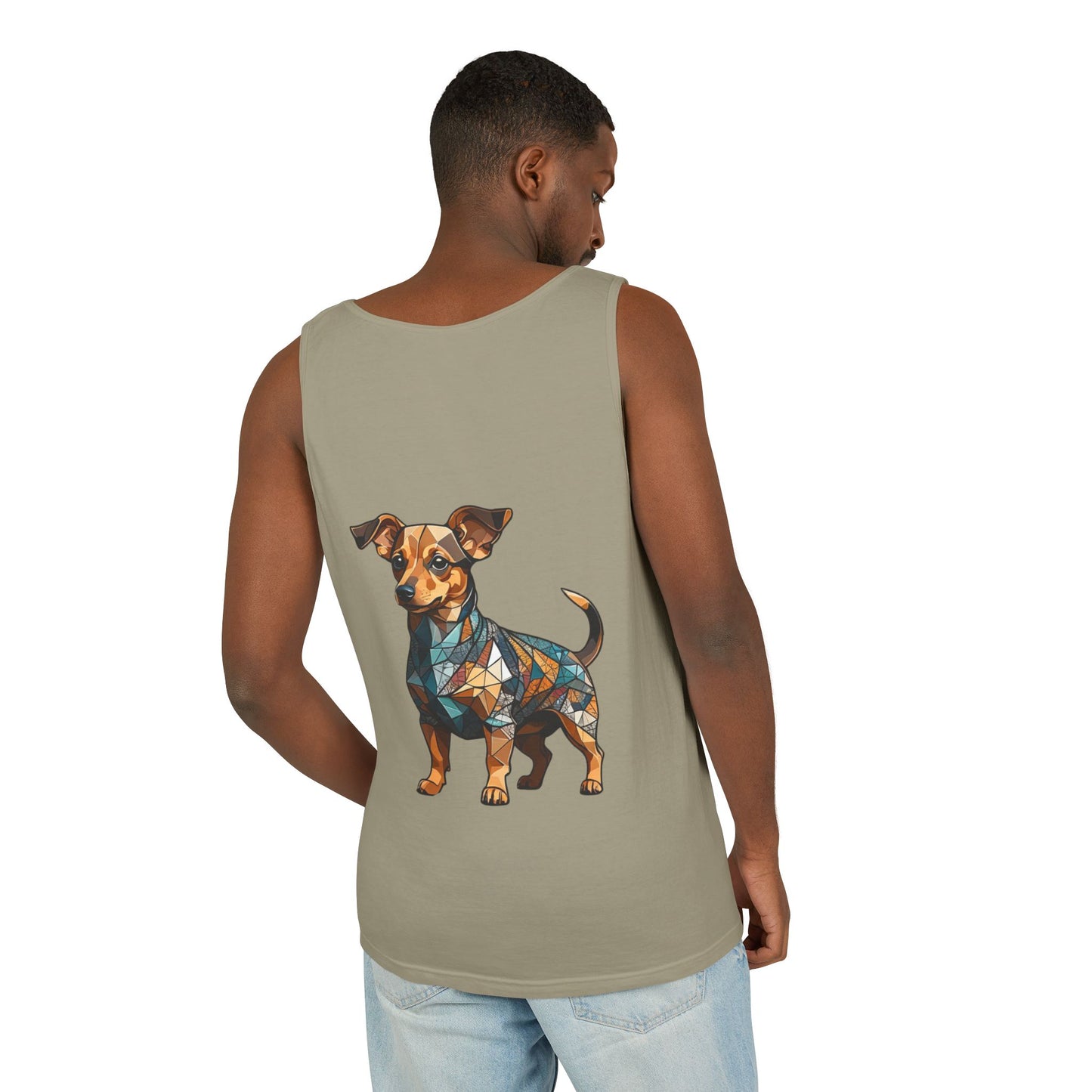 Polygon Style Pop Art Chiweenie Dog Dyed Tank Top - Pocket & Large Back Print