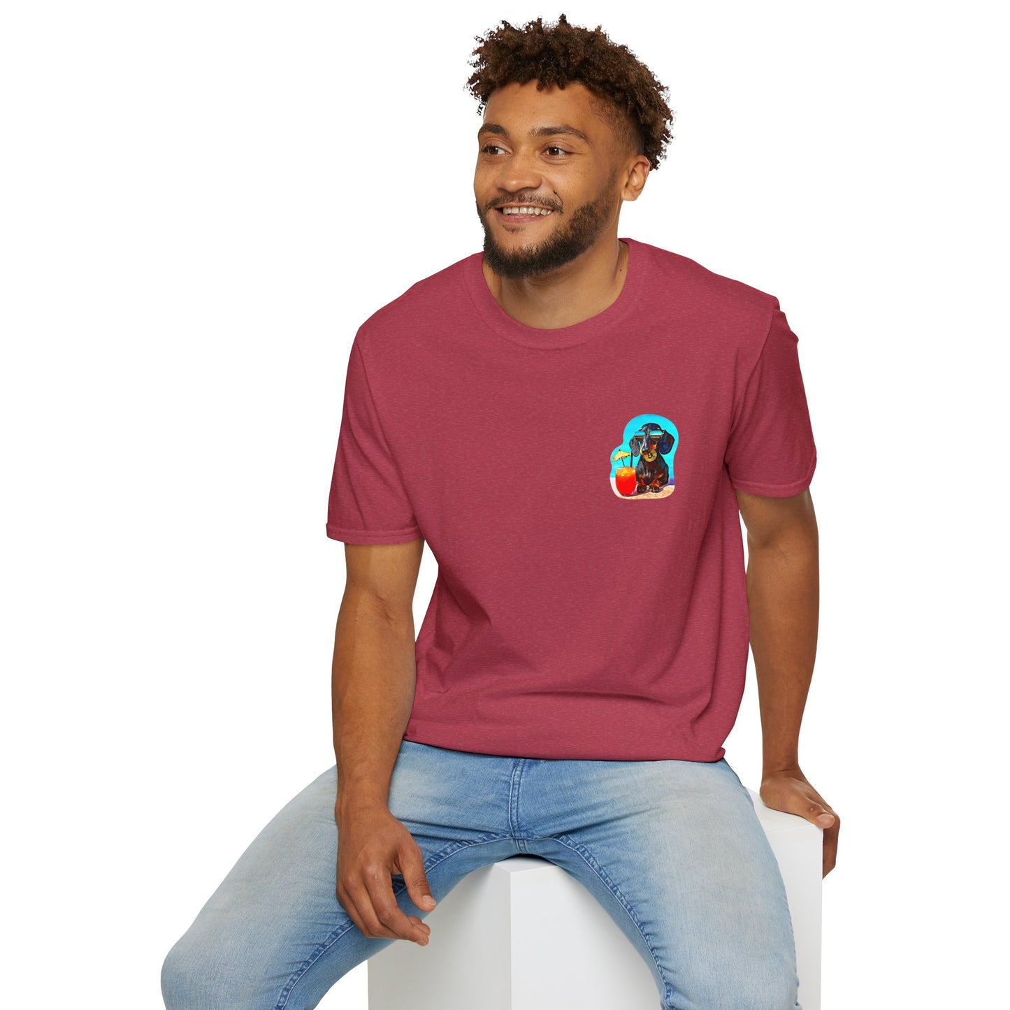 Bitcoin Dachshund Chillin Poolside T-Shirt - Pocket & Large Back Print