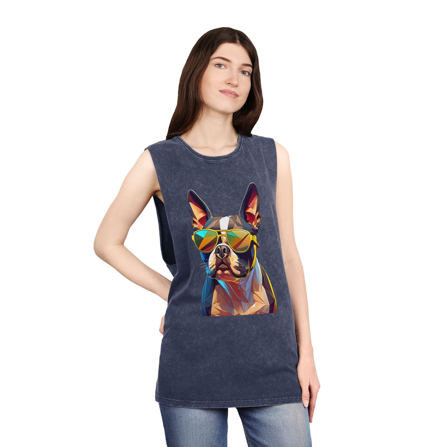 Shady Boston Terrier Stonewash Tank - Large Front Print