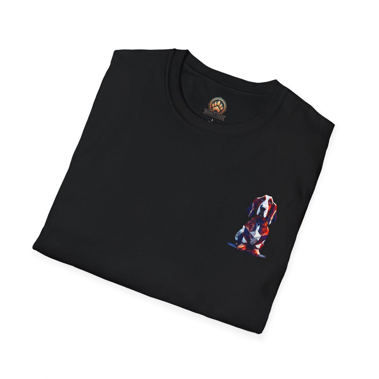 Polygon Style Pop Art Basset Hound T-Shirt - Pocket & Large Back Print