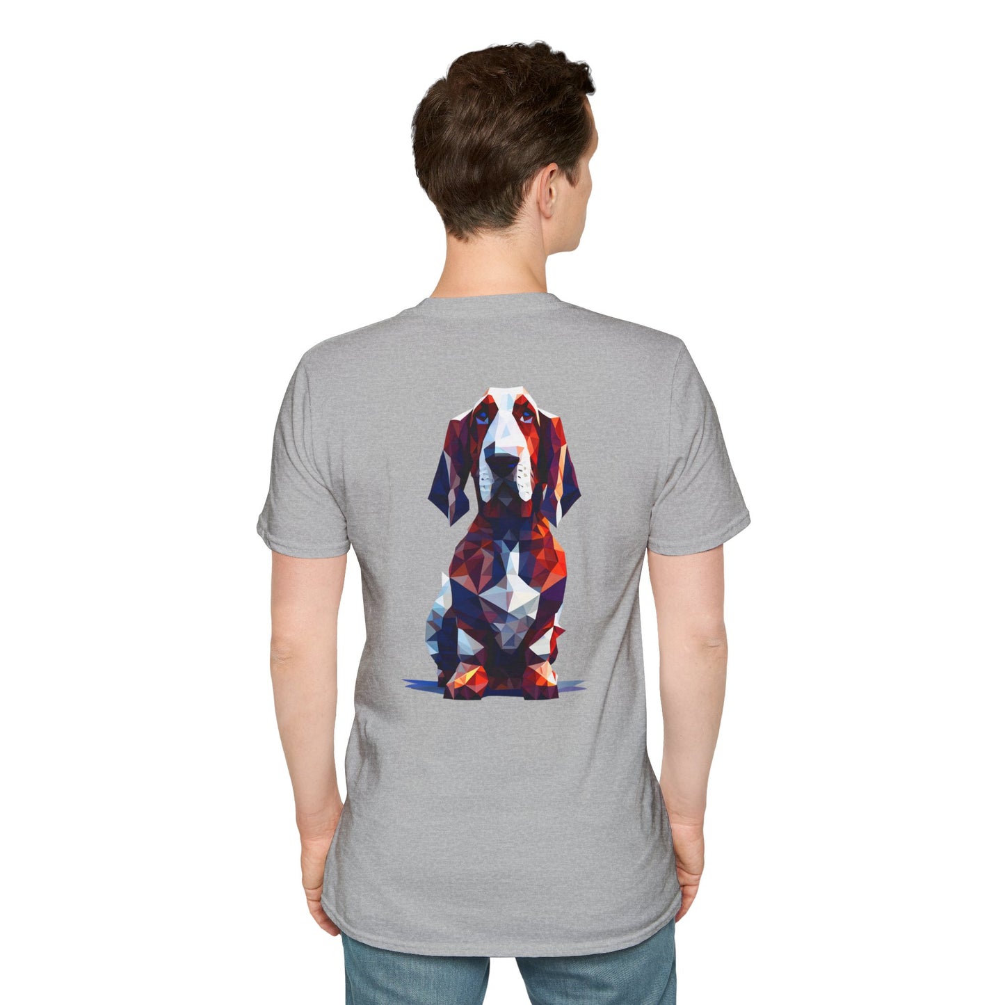 Polygon Style Pop Art Basset Hound T-Shirt - Pocket & Large Back Print