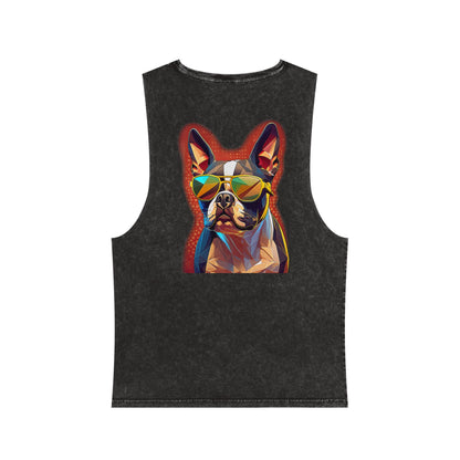 Shady Boston Terrier Stonewash Tank - Pocket & Large Back Print