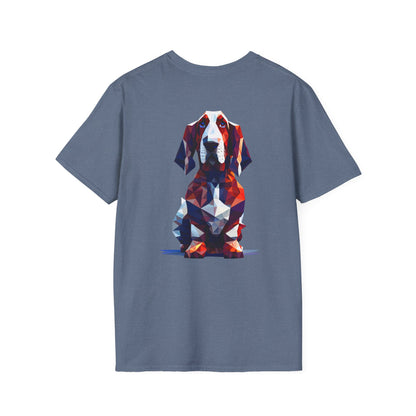 Polygon Style Pop Art Basset Hound T-Shirt - Pocket & Large Back Print