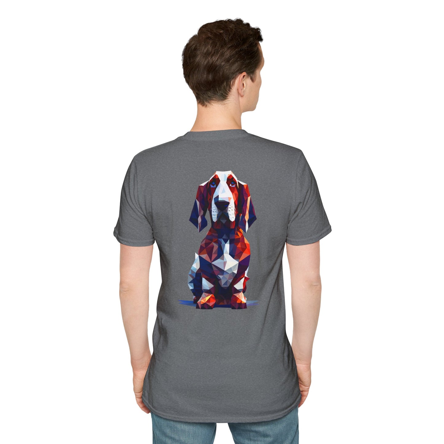 Polygon Style Pop Art Basset Hound T-Shirt - Pocket & Large Back Print