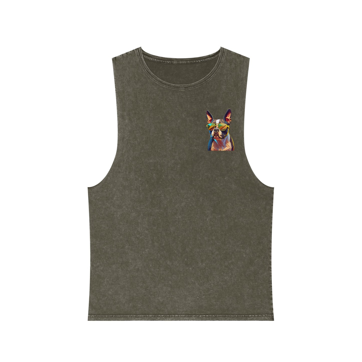 Shady Boston Terrier Stonewash Tank - Pocket & Large Back Print