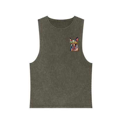 Shady Boston Terrier Stonewash Tank - Pocket & Large Back Print