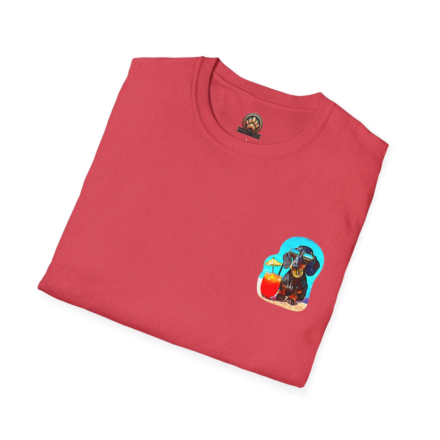 Bitcoin Dachshund Chillin Poolside T-Shirt - Pocket & Large Back Print