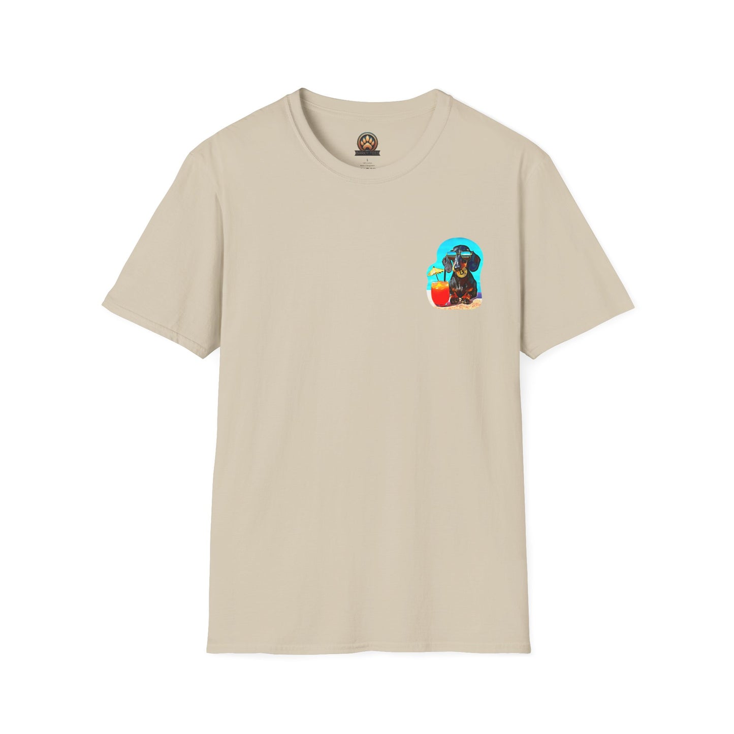 Bitcoin Dachshund Chillin Poolside T-Shirt - Pocket & Large Back Print