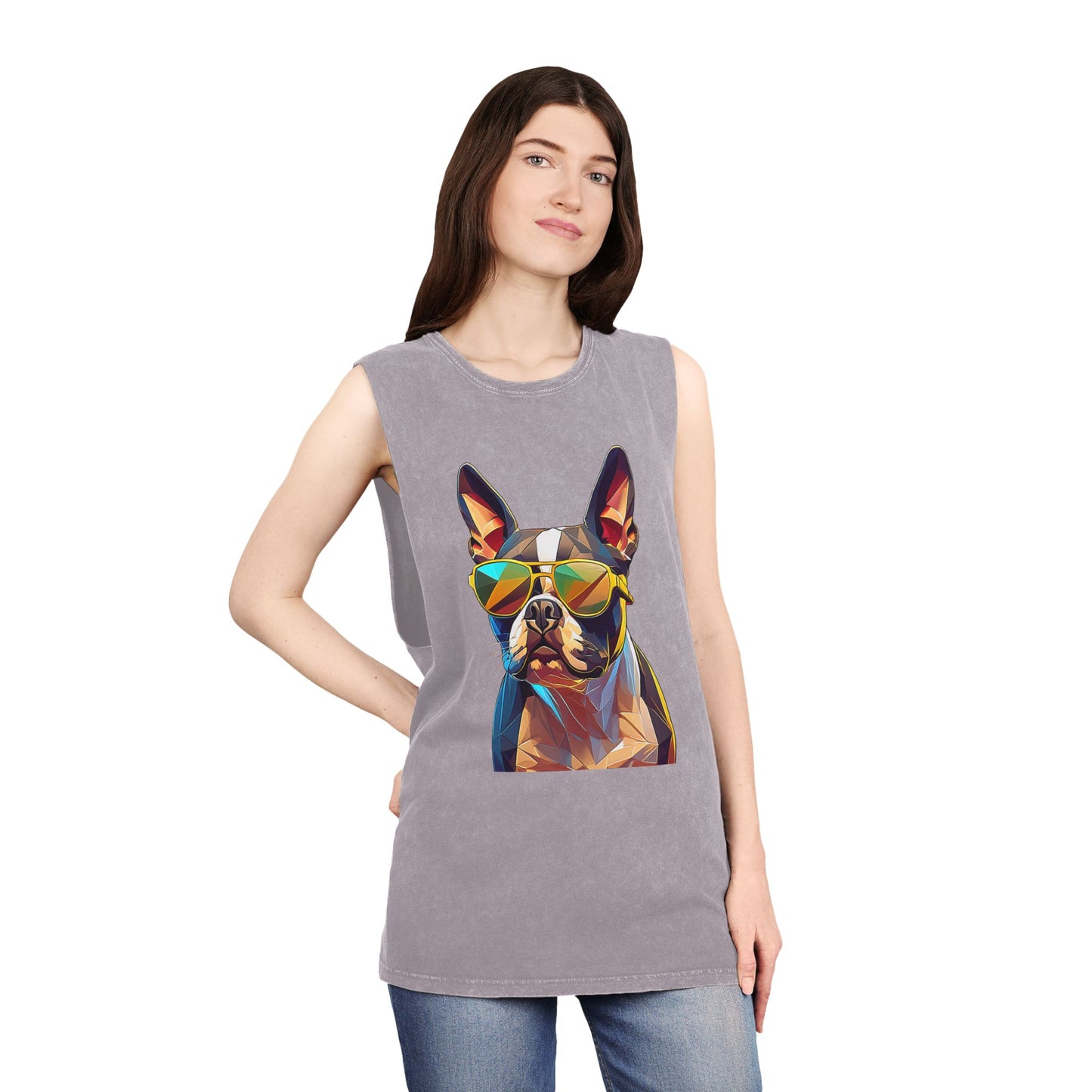 Shady Boston Terrier Stonewash Tank - Large Front Print