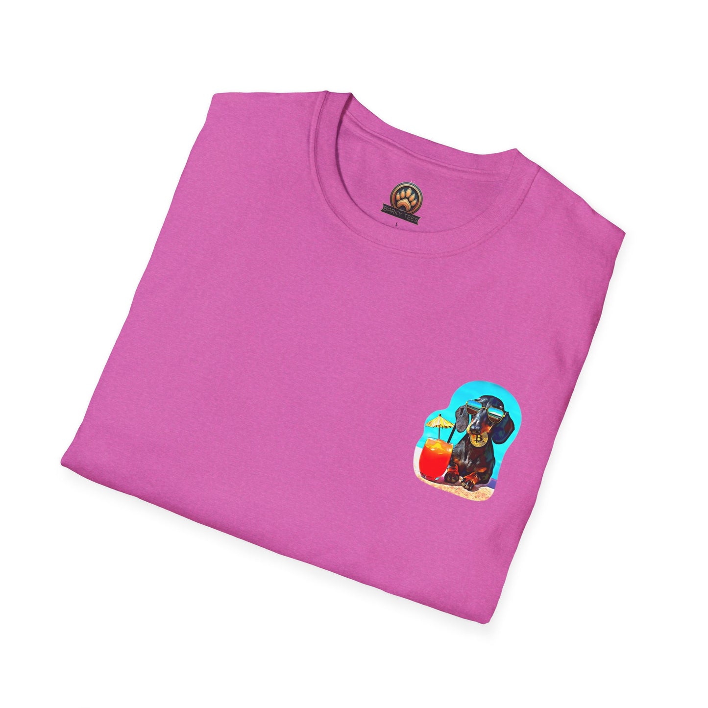 Bitcoin Dachshund Chillin Poolside T-Shirt - Pocket & Large Back Print