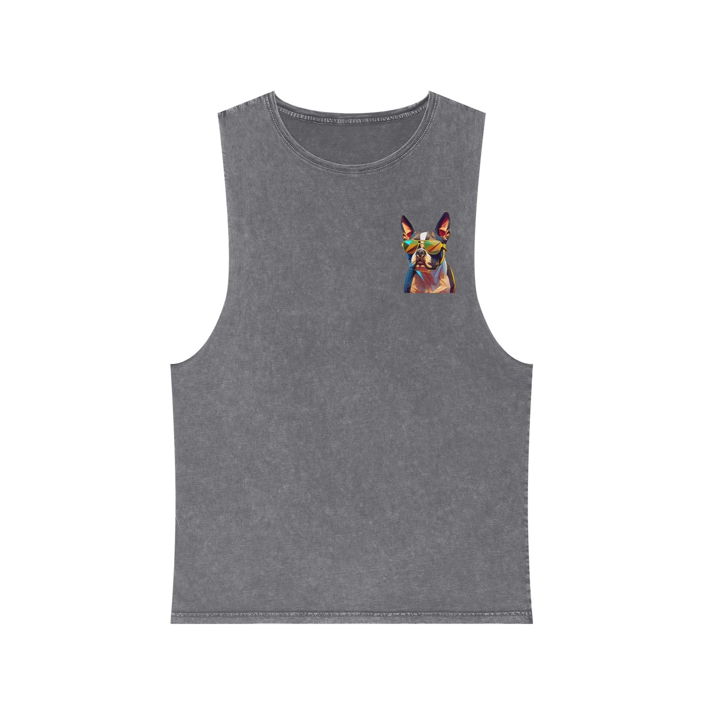 Shady Boston Terrier with sunglasses vibing Tank-Top - Pocket & Large Back Print