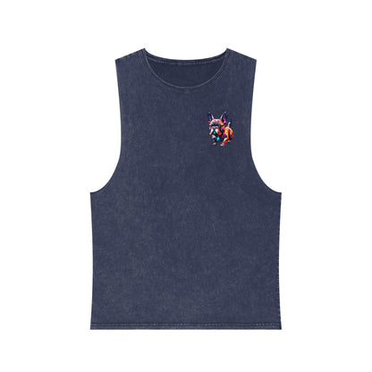 Polygon French Bulldog Stonewash Tank - Pocket & Large Back Print