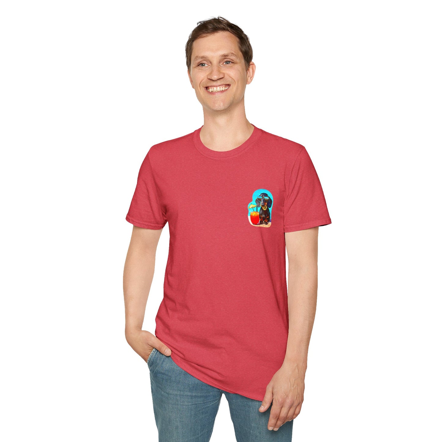 Bitcoin Dachshund Chillin Poolside T-Shirt - Pocket & Large Back Print