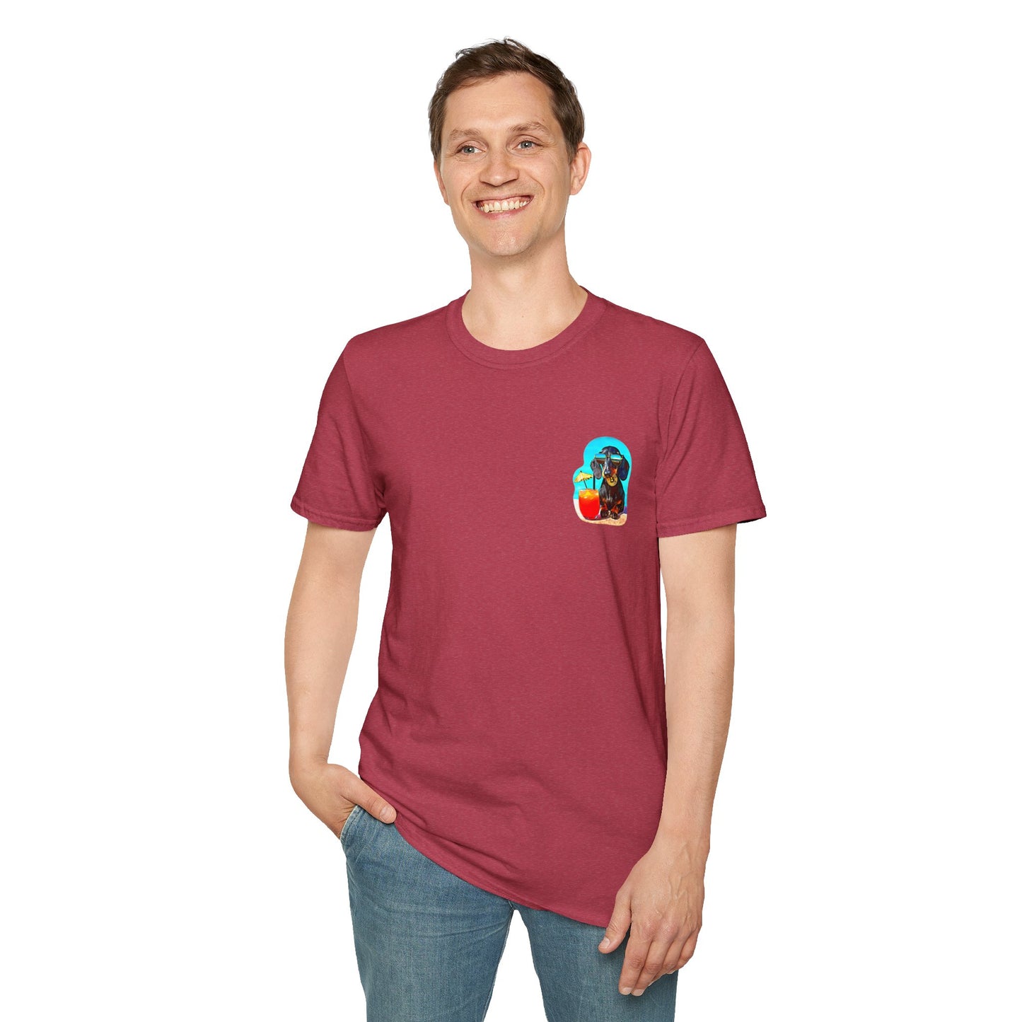 Bitcoin Dachshund Chillin Poolside T-Shirt - Pocket & Large Back Print