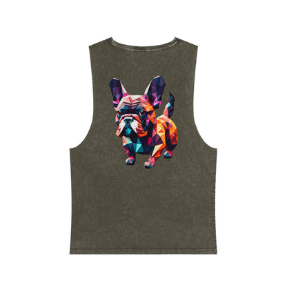 Polygon French Bulldog Stonewash Tank - Pocket & Large Back Print
