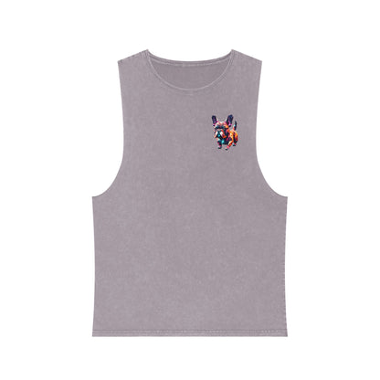 Polygon French Bulldog Stonewash Tank - Pocket & Large Back Print