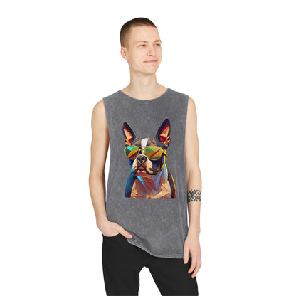 Shady Boston Terrier Stonewash Tank - Large Front Print