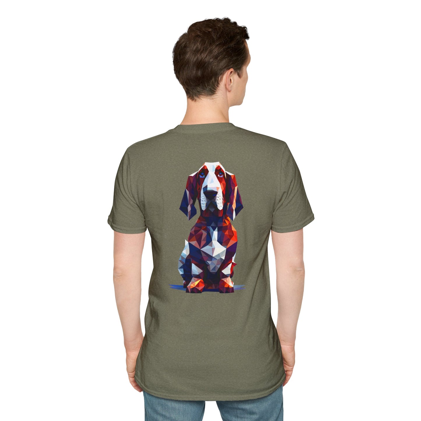 Polygon Style Pop Art Basset Hound T-Shirt - Pocket & Large Back Print