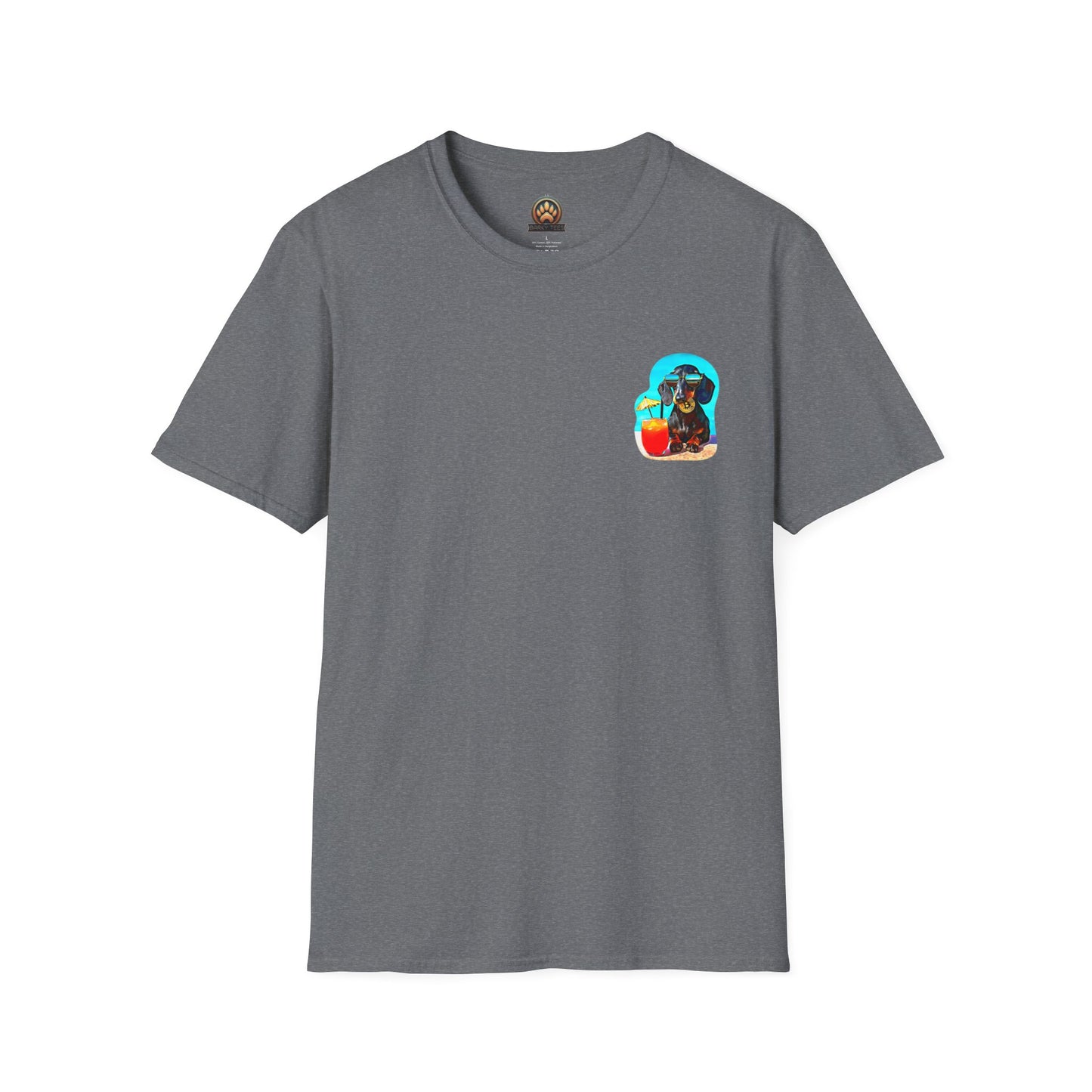 Bitcoin Dachshund Chillin Poolside T-Shirt - Pocket & Large Back Print