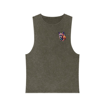 Polygon French Bulldog Stonewash Tank - Pocket & Large Back Print