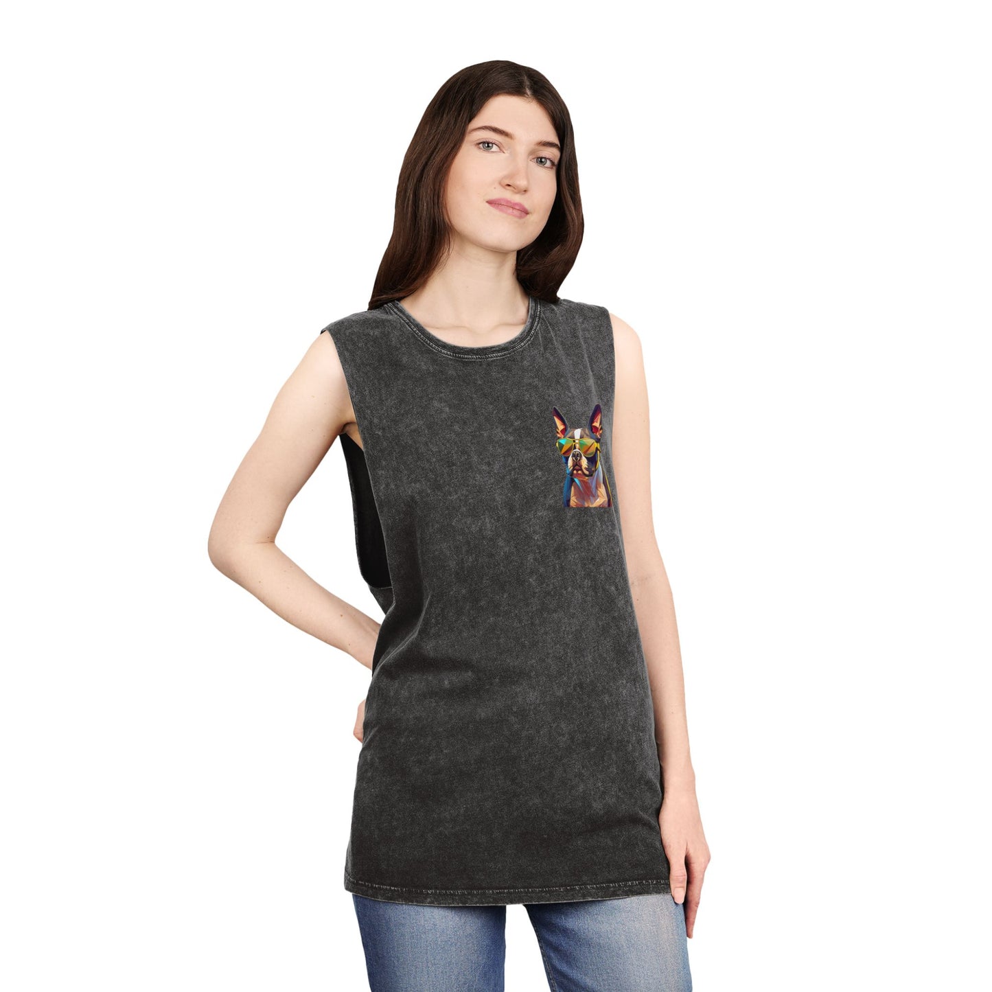 Shady Boston Terrier with sunglasses vibing Tank-Top - Pocket & Large Back Print