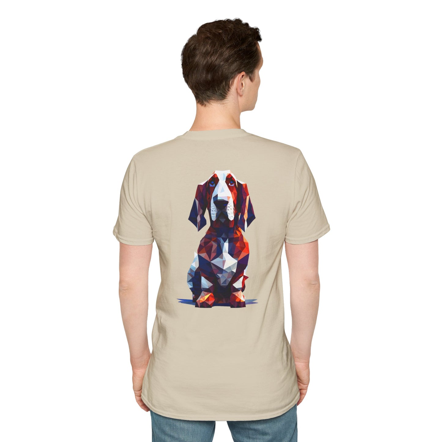 Polygon Style Pop Art Basset Hound T-Shirt - Pocket & Large Back Print