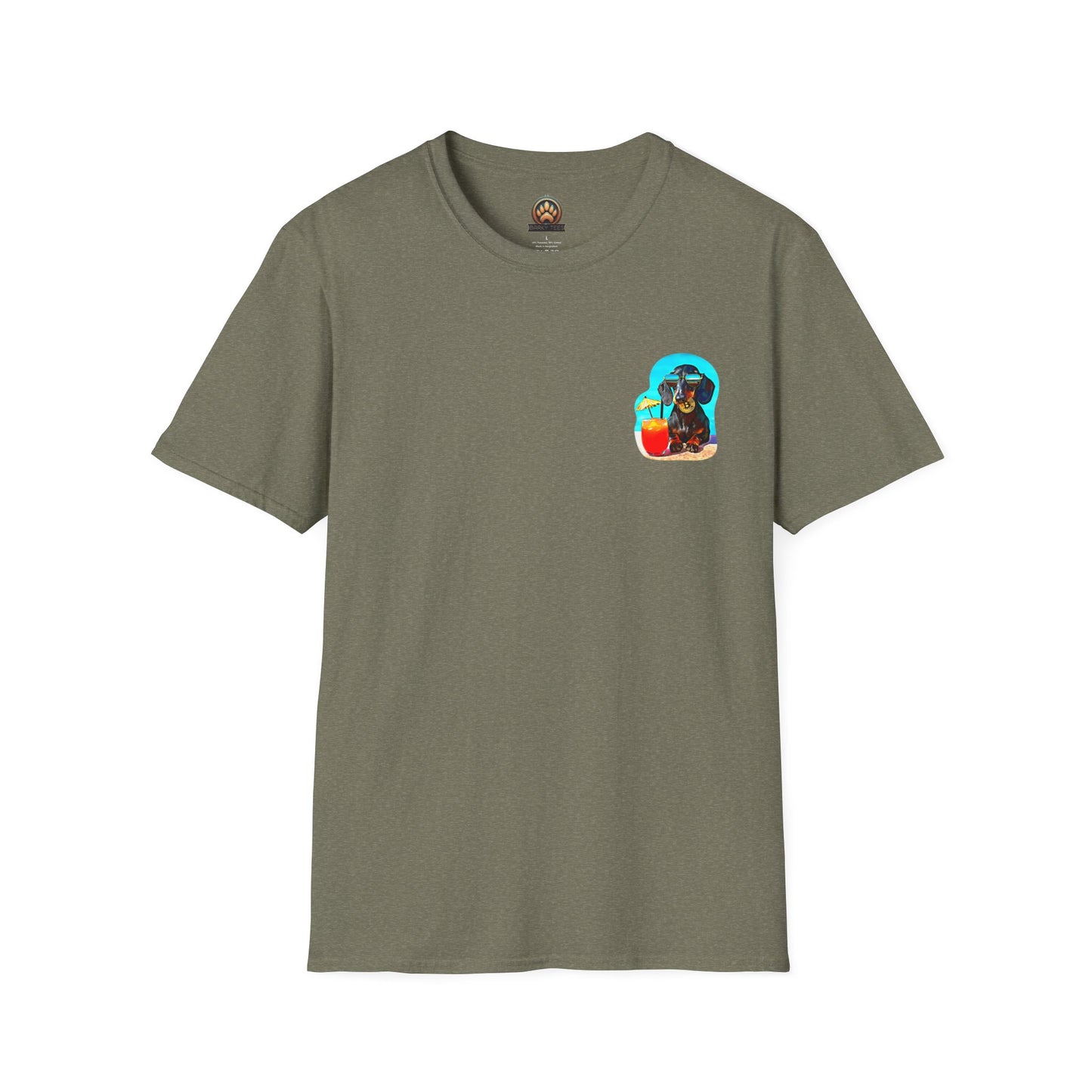 Bitcoin Dachshund Chillin Poolside T-Shirt - Pocket & Large Back Print