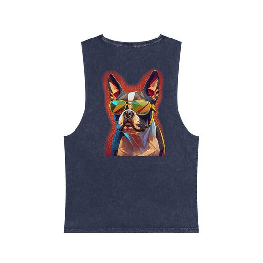 Shady Boston Terrier with sunglasses vibing Tank-Top - Pocket & Large Back Print