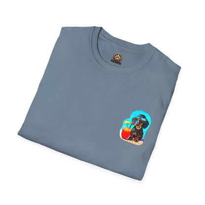 Bitcoin Dachshund Chillin Poolside T-Shirt - Pocket & Large Back Print
