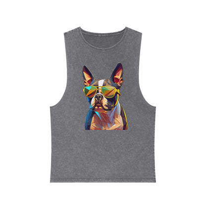 Shady Boston Terrier Stonewash Tank - Large Front Print