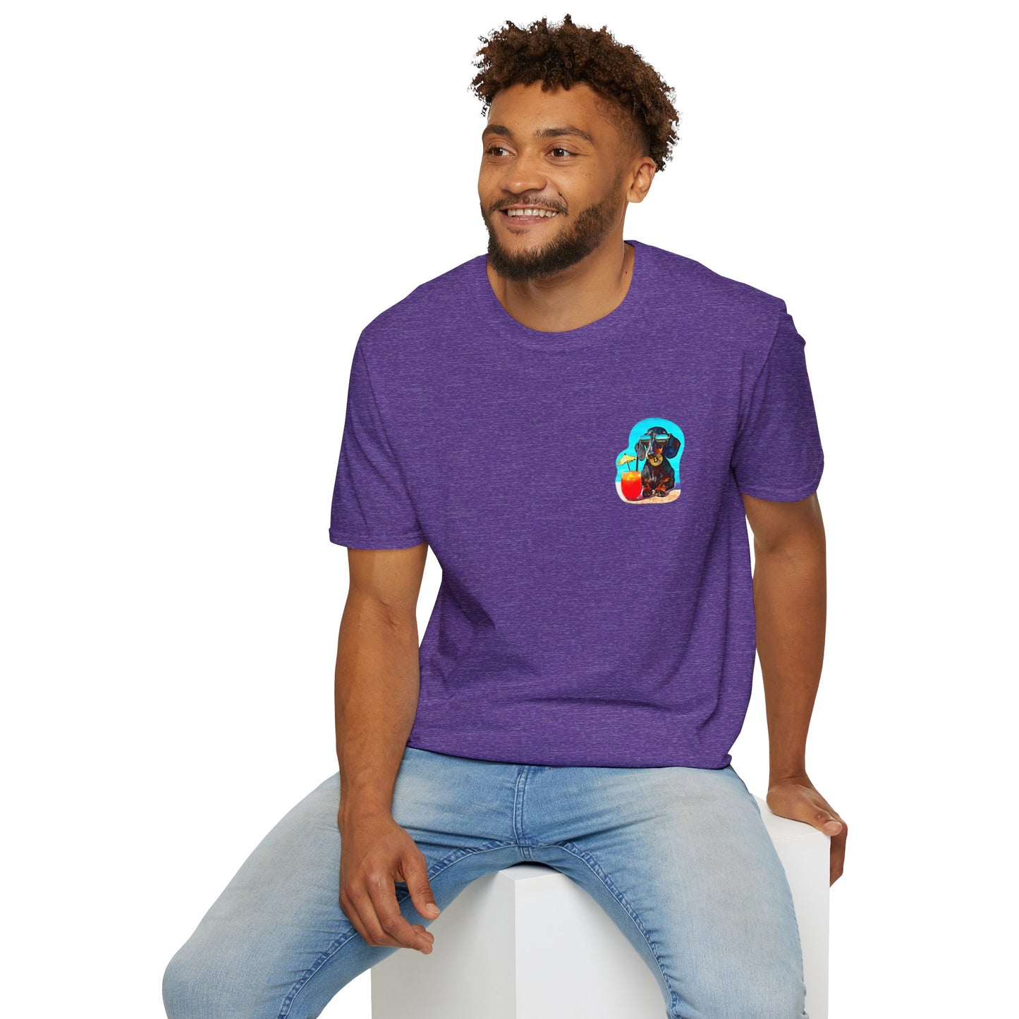 Bitcoin Dachshund Chillin Poolside T-Shirt - Pocket & Large Back Print