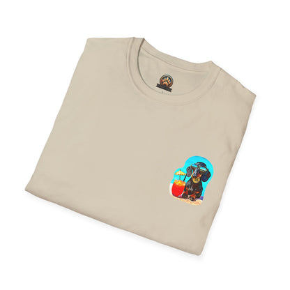 Bitcoin Dachshund Chillin Poolside T-Shirt - Pocket & Large Back Print