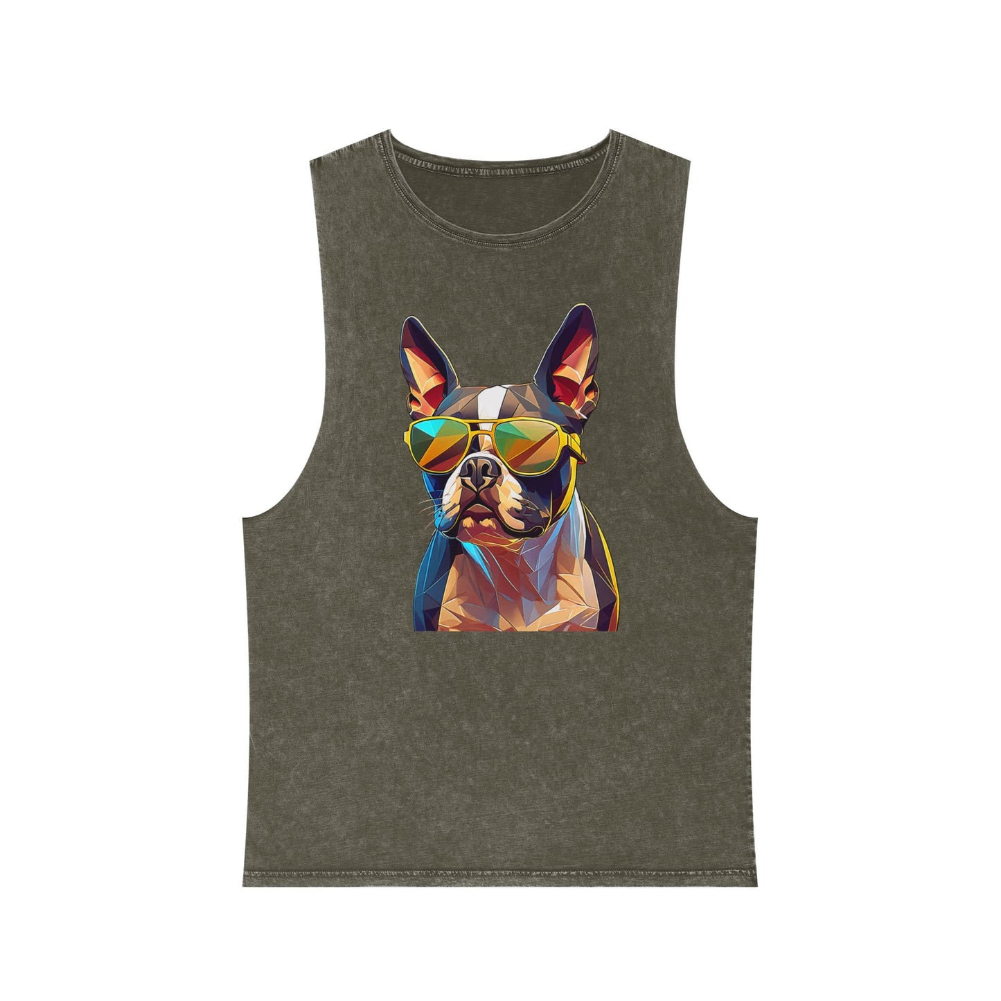 Shady Boston Terrier Stonewash Tank - Large Front Print