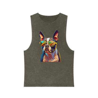 Shady Boston Terrier Stonewash Tank - Large Front Print